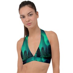 Aurora Northern Lights Phenomenon Atmosphere Sky Halter Plunge Bikini Top by Jancukart