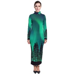 Aurora Northern Lights Phenomenon Atmosphere Sky Turtleneck Maxi Dress by Jancukart