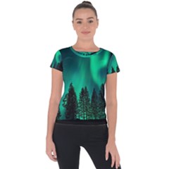 Aurora Northern Lights Phenomenon Atmosphere Sky Short Sleeve Sports Top  by Jancukart