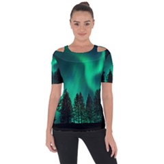 Aurora Northern Lights Phenomenon Atmosphere Sky Shoulder Cut Out Short Sleeve Top by Jancukart