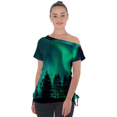 Aurora Northern Lights Phenomenon Atmosphere Sky Off Shoulder Tie-up Tee