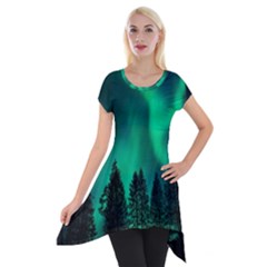 Aurora Northern Lights Phenomenon Atmosphere Sky Short Sleeve Side Drop Tunic by Jancukart