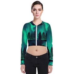 Aurora Northern Lights Phenomenon Atmosphere Sky Long Sleeve Zip Up Bomber Jacket by Jancukart