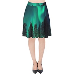 Aurora Northern Lights Phenomenon Atmosphere Sky Velvet High Waist Skirt by Jancukart