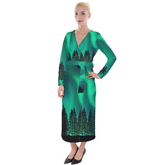 Aurora Northern Lights Phenomenon Atmosphere Sky Velvet Maxi Wrap Dress