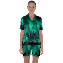 Aurora Northern Lights Phenomenon Atmosphere Sky Satin Short Sleeve Pajamas Set