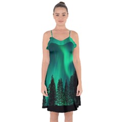 Aurora Northern Lights Phenomenon Atmosphere Sky Ruffle Detail Chiffon Dress