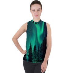 Aurora Northern Lights Phenomenon Atmosphere Sky Mock Neck Chiffon Sleeveless Top by Jancukart