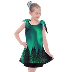 Aurora Northern Lights Phenomenon Atmosphere Sky Kids  Tie Up Tunic Dress by Jancukart