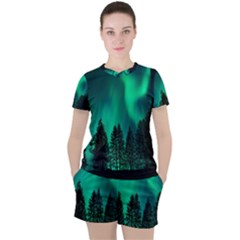 Aurora Northern Lights Phenomenon Atmosphere Sky Women s Tee And Shorts Set