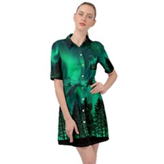 Aurora Northern Lights Phenomenon Atmosphere Sky Belted Shirt Dress by Jancukart