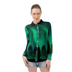 Aurora Northern Lights Phenomenon Atmosphere Sky Long Sleeve Chiffon Shirt