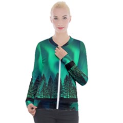 Aurora Northern Lights Phenomenon Atmosphere Sky Casual Zip Up Jacket by Jancukart