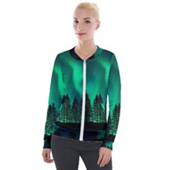 Aurora Northern Lights Phenomenon Atmosphere Sky Velvet Zip Up Jacket by Jancukart