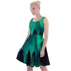 Aurora Northern Lights Phenomenon Atmosphere Sky Knee Length Skater Dress by Jancukart