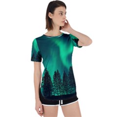 Aurora Northern Lights Phenomenon Atmosphere Sky Perpetual Short Sleeve T-shirt by Jancukart