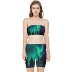 Aurora Northern Lights Phenomenon Atmosphere Sky Stretch Shorts And Tube Top Set by Jancukart