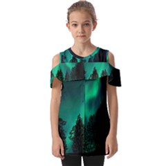 Aurora Northern Lights Phenomenon Atmosphere Sky Fold Over Open Sleeve Top by Jancukart