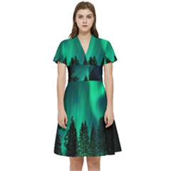 Aurora Northern Lights Phenomenon Atmosphere Sky Short Sleeve Waist Detail Dress by Jancukart