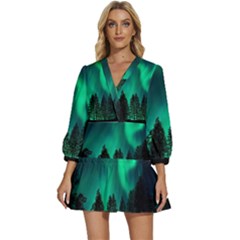 Aurora Northern Lights Phenomenon Atmosphere Sky V-neck Placket Mini Dress