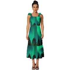 Aurora Northern Lights Phenomenon Atmosphere Sky Tie-strap Tiered Midi Chiffon Dress by Jancukart