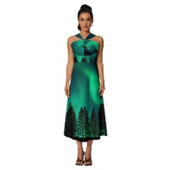 Aurora Northern Lights Phenomenon Atmosphere Sky Sleeveless Cross Front Cocktail Midi Chiffon Dress by Jancukart