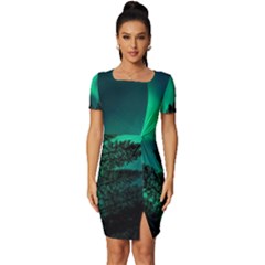 Aurora Northern Lights Phenomenon Atmosphere Sky Fitted Knot Split End Bodycon Dress