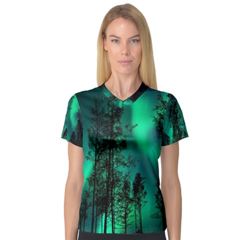 Aurora Northern Lights Celestial Magical Astronomy V-neck Sport Mesh Tee by Jancukart