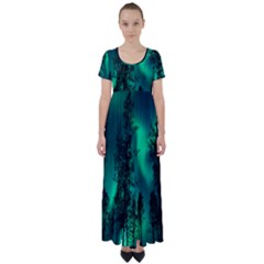 Aurora Northern Lights Celestial Magical Astronomy High Waist Short Sleeve Maxi Dress by Jancukart