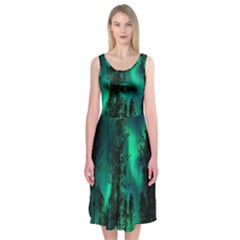 Aurora Northern Lights Celestial Magical Astronomy Midi Sleeveless Dress