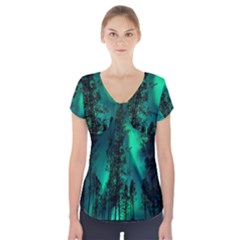 Aurora Northern Lights Celestial Magical Astronomy Short Sleeve Front Detail Top by Jancukart