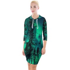 Aurora Northern Lights Celestial Magical Astronomy Quarter Sleeve Hood Bodycon Dress