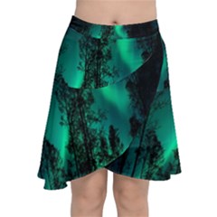 Aurora Northern Lights Celestial Magical Astronomy Chiffon Wrap Front Skirt