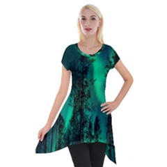 Aurora Northern Lights Celestial Magical Astronomy Short Sleeve Side Drop Tunic by Jancukart