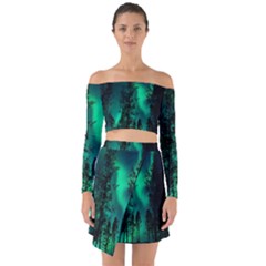 Aurora Northern Lights Celestial Magical Astronomy Off Shoulder Top With Skirt Set