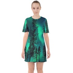 Aurora Northern Lights Celestial Magical Astronomy Sixties Short Sleeve Mini Dress by Jancukart