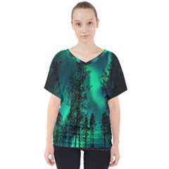 Aurora Northern Lights Celestial Magical Astronomy V-neck Dolman Drape Top