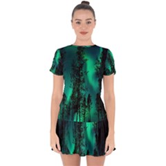 Aurora Northern Lights Celestial Magical Astronomy Drop Hem Mini Chiffon Dress by Jancukart