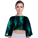 Aurora Northern Lights Celestial Magical Astronomy Tie Back Butterfly Sleeve Chiffon Top View1