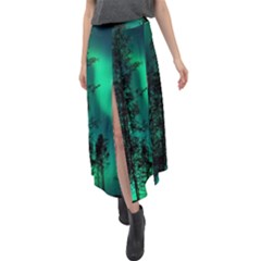 Aurora Northern Lights Celestial Magical Astronomy Velour Split Maxi Skirt by Jancukart