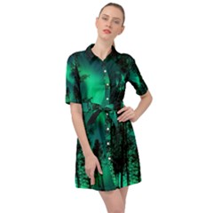 Aurora Northern Lights Celestial Magical Astronomy Belted Shirt Dress by Jancukart