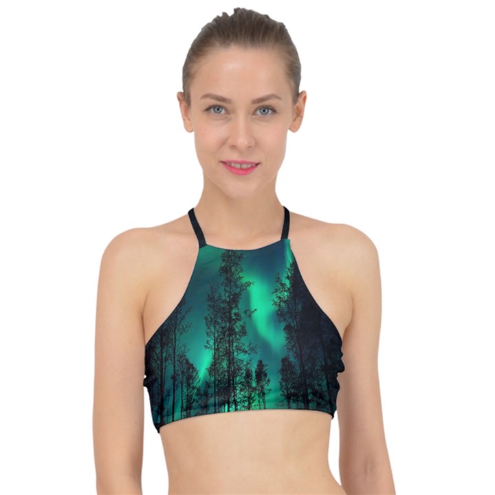 Aurora Northern Lights Celestial Magical Astronomy Racer Front Bikini Top