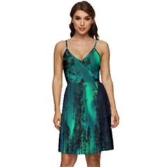 Aurora Northern Lights Celestial Magical Astronomy V-neck Pocket Summer Dress 