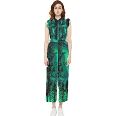 Aurora Northern Lights Celestial Magical Astronomy Women s Frill Top Chiffon Jumpsuit