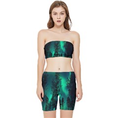 Aurora Northern Lights Celestial Magical Astronomy Stretch Shorts And Tube Top Set by Jancukart