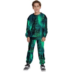 Aurora Northern Lights Celestial Magical Astronomy Kids  Sweatshirt Set by Jancukart