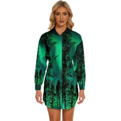 Aurora Northern Lights Celestial Magical Astronomy Womens Long Sleeve Shirt Dress