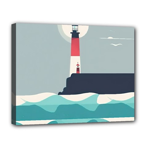 Lighthouse Ocean Nautical Sea Minimal Minimalist Canvas 14  X 11  (stretched) by Pakemis