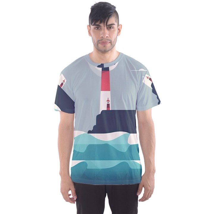 Lighthouse Ocean Nautical Sea Minimal Minimalist Men s Sport Mesh Tee