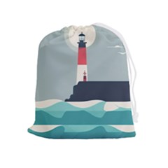 Lighthouse Ocean Nautical Sea Minimal Minimalist Drawstring Pouch (xl) by Pakemis